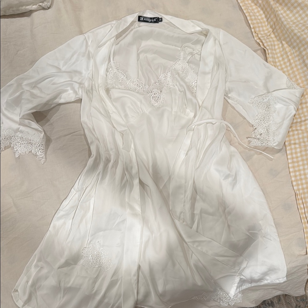 Allegra K White Long Sleeve Robe Intimates